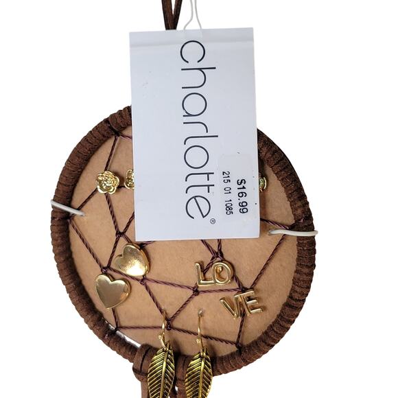 Charlotte Dreamcatcher Earring Set Gold Tone LOVE Hearts Studs & Dangles Boho - Picture 4 of 10